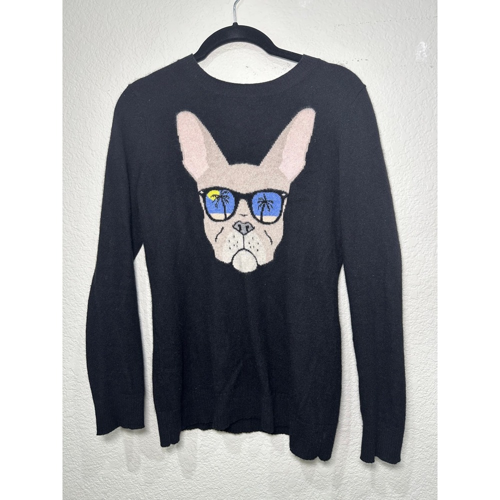 Aqua Cashmere French Bulldog Sunglasses Sweater Black 100% Cashmere Small